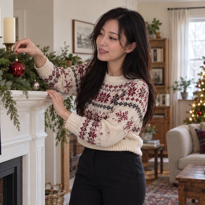 Megan Hayashi with her Christmas decorations at home